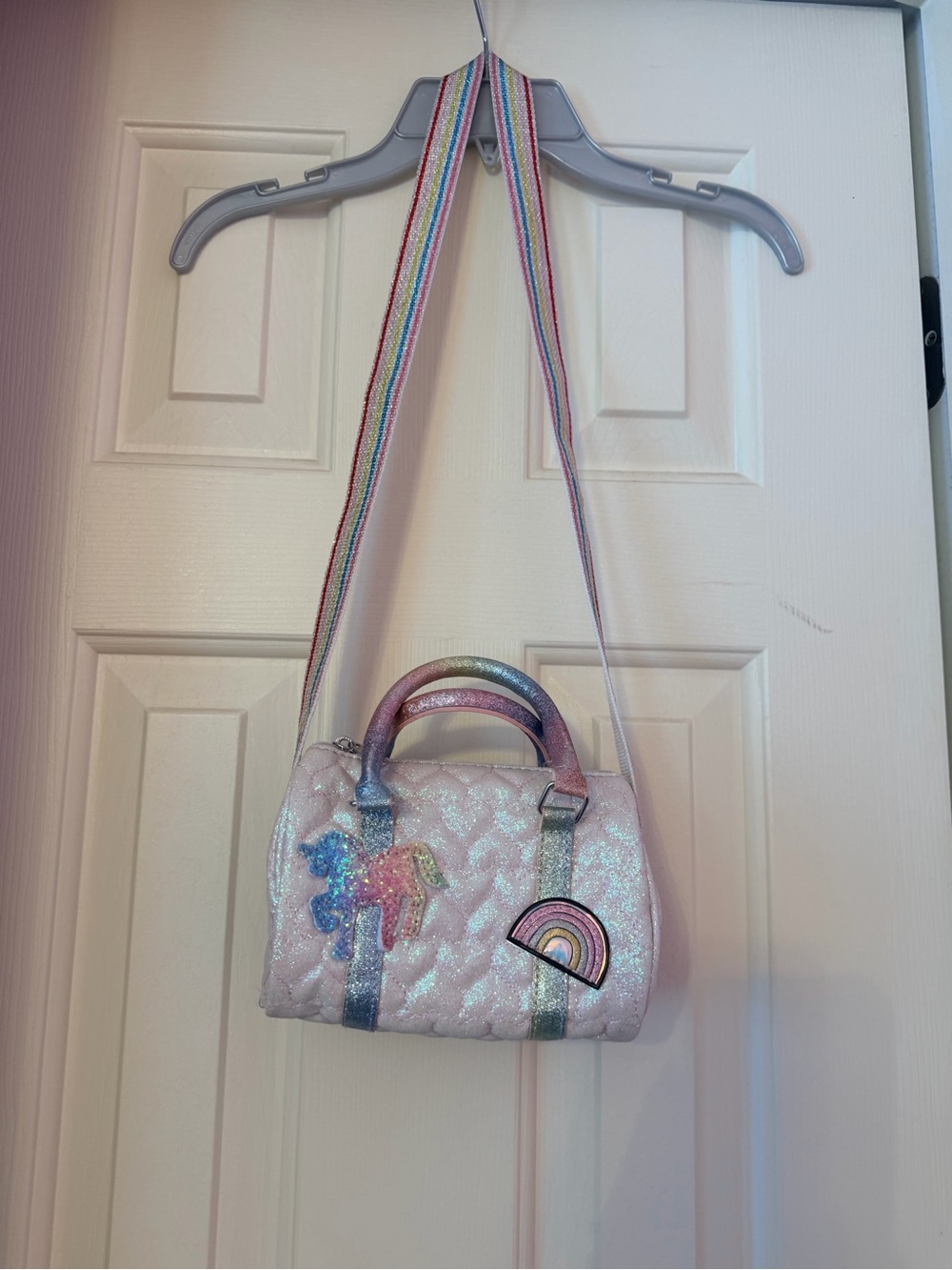 Girls Children's Place Iridescent Pink Quilted Mini Bag with Rainbow Strap